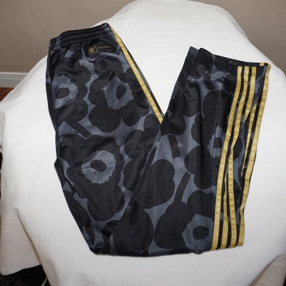 Adidas Marimekko Black Flower Firebird Gold Stripe Track Pants Womens S - Picture 2 of 11